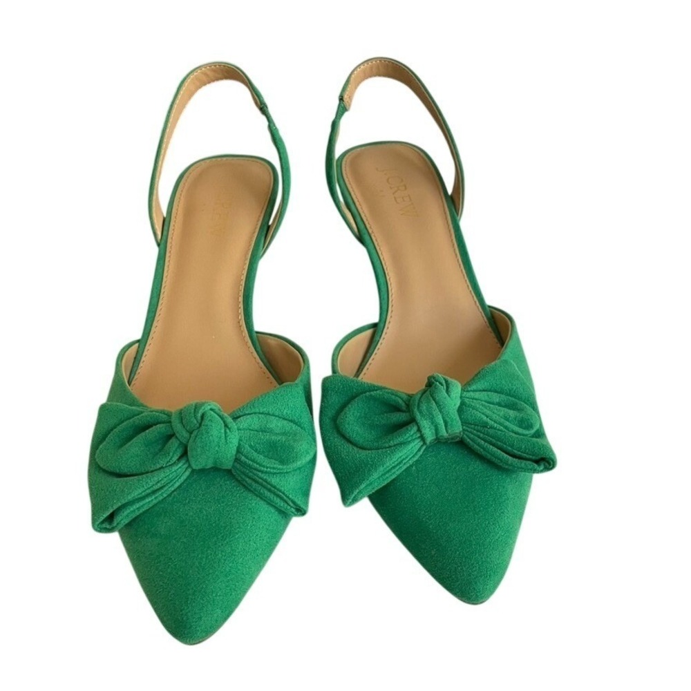 J.Crew Factory Kelly Green Slingback Heels Bow Pointed Toe Kitten Heel Sz 7 EUC - Picture 5 of 9